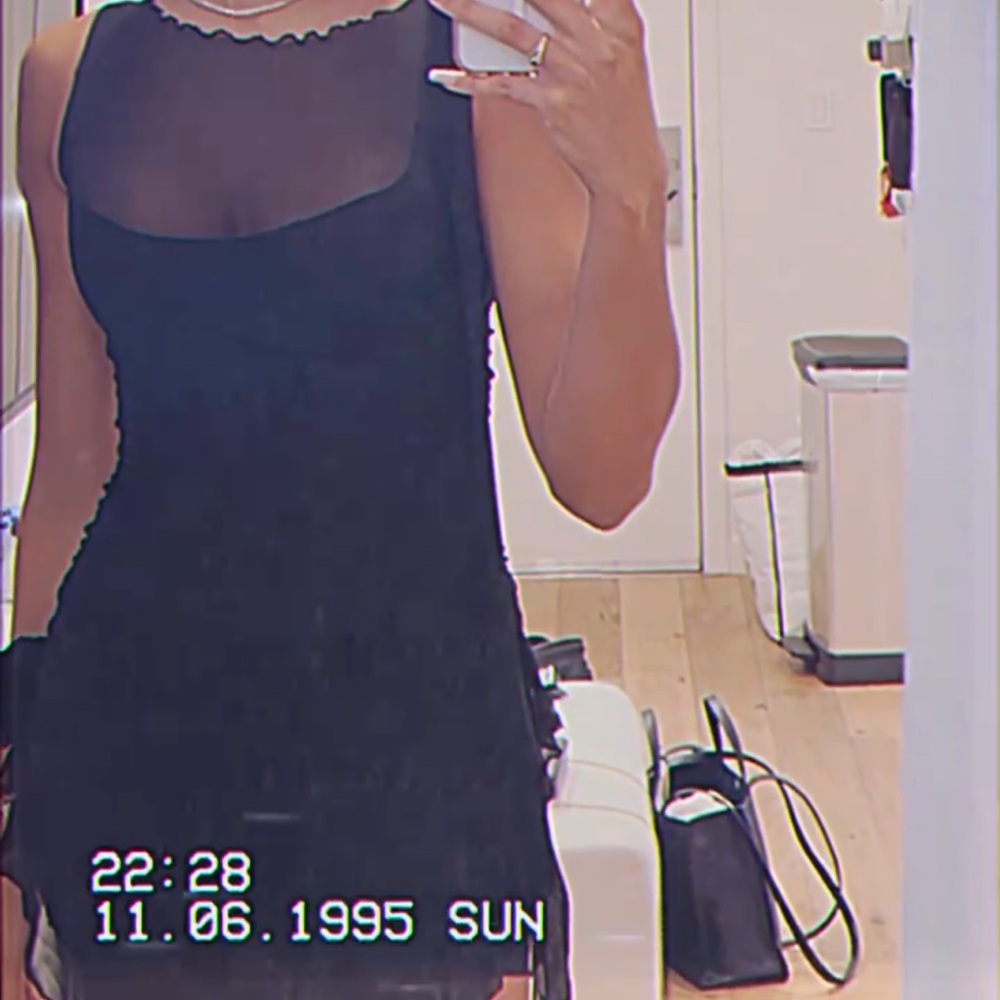 Black Sheer Mesh Dress with Flower
